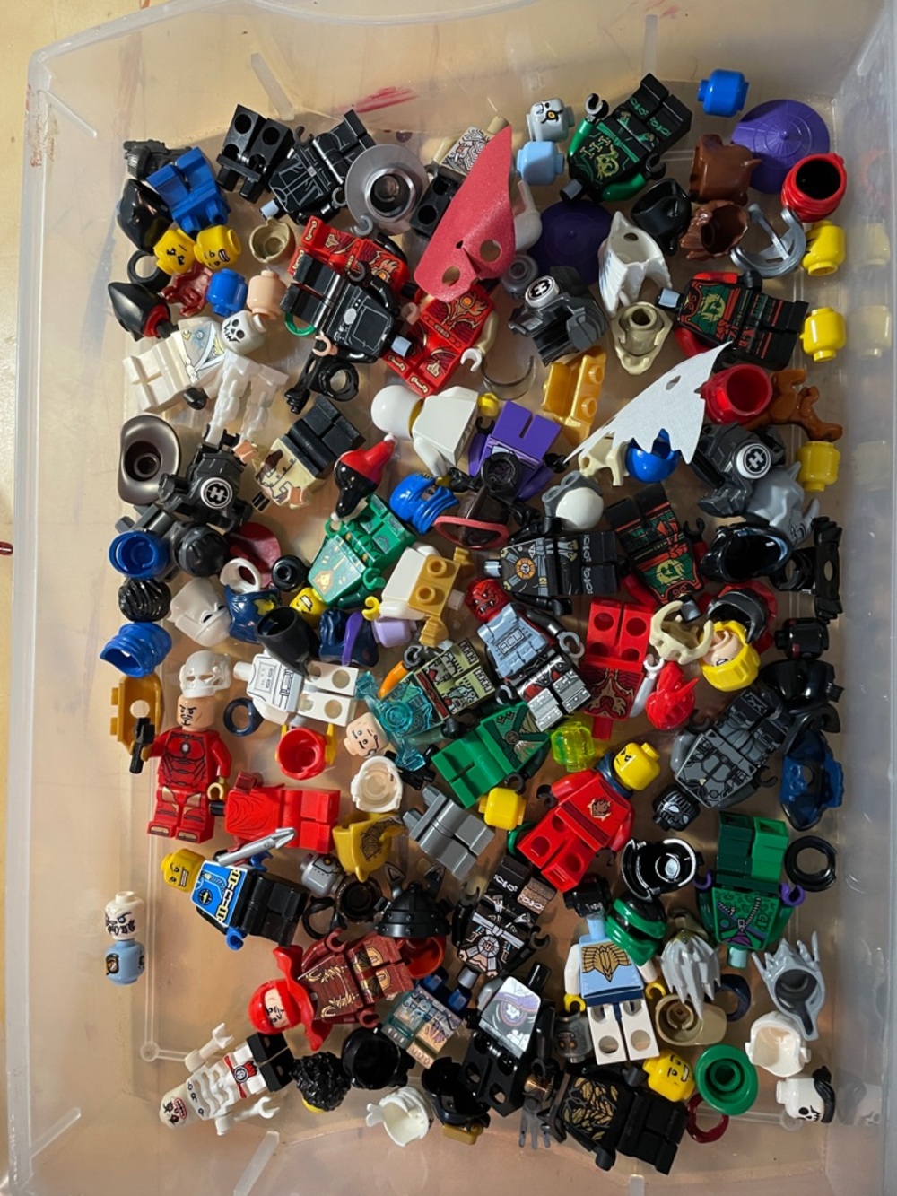 Lego Mixed Minifigure Parts Lot in Red, Blue, Green, Black, White and Yellow